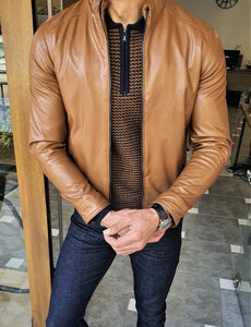Forenzax Camel Slim Fit Leather Coat-baagr.myshopify.com-Jacket-BOJONI