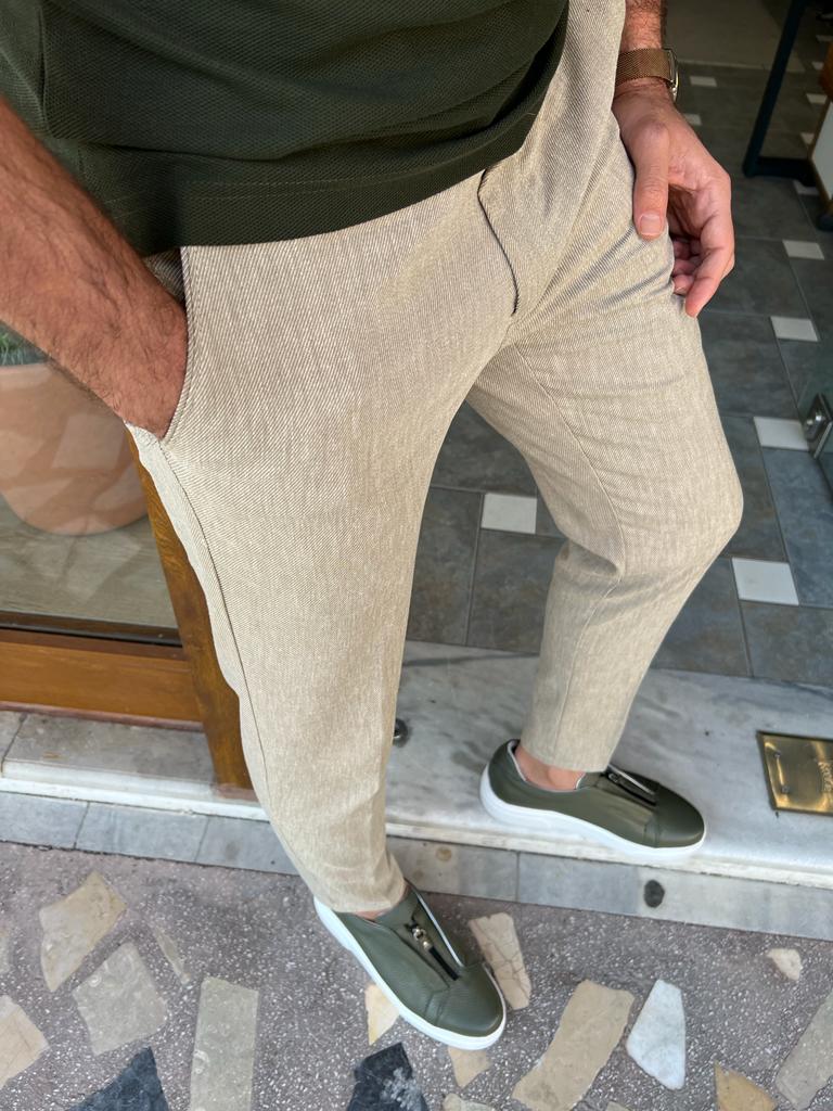 Bojoni Manteno Beige Linen Slim Fit Pants 