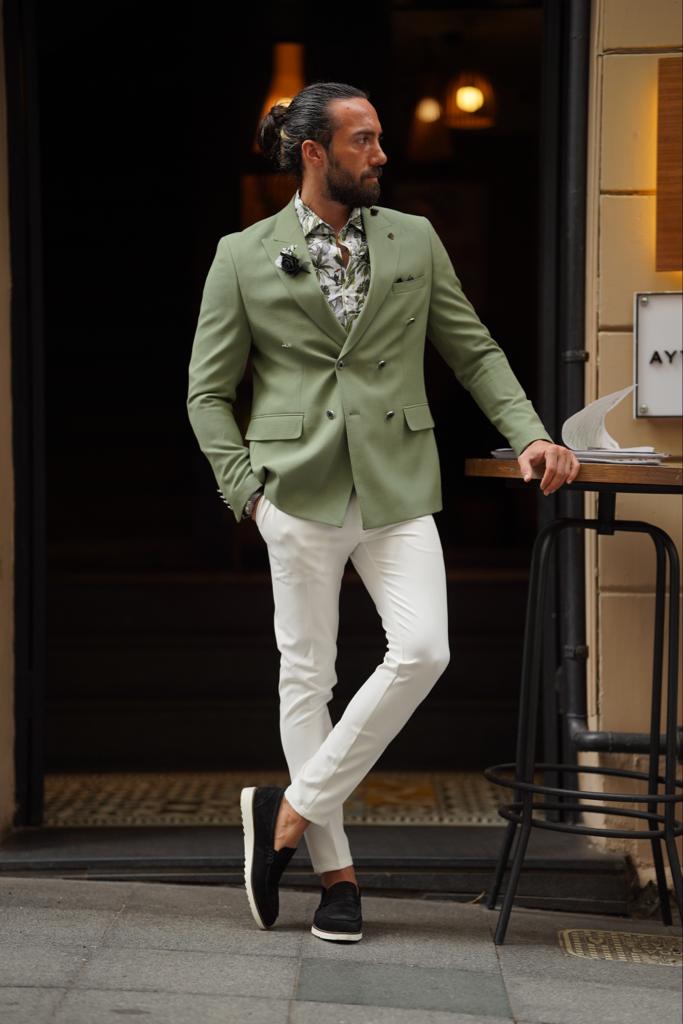 Bojoni Serra Green Slim Fit Combination Suit