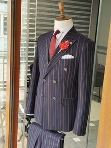 Boston Navy Blue Slim Fit Double Breasted Pinstripe Suit-baagr.myshopify.com-suit-BOJONI