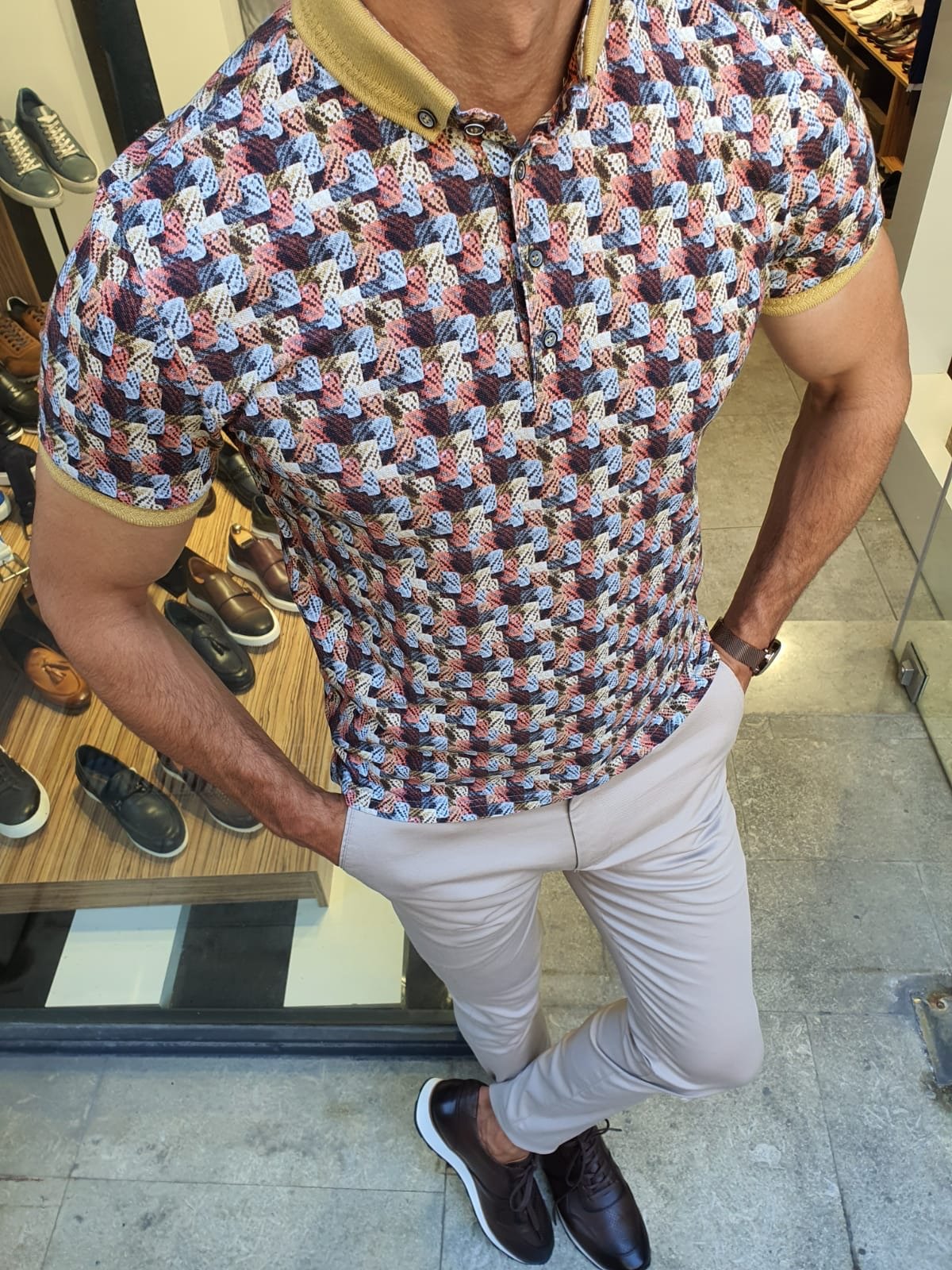 Luca Orange Slim Fit Button Collar Polo Shirt-baagr.myshopify.com-T-shirt-BOJONI