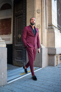 Bojoni Bath Slim Fit Burgundy Suit