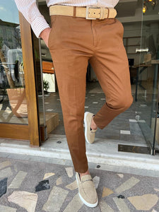 Bojoni Manteno Camel Slim Fit Cotton Pants 