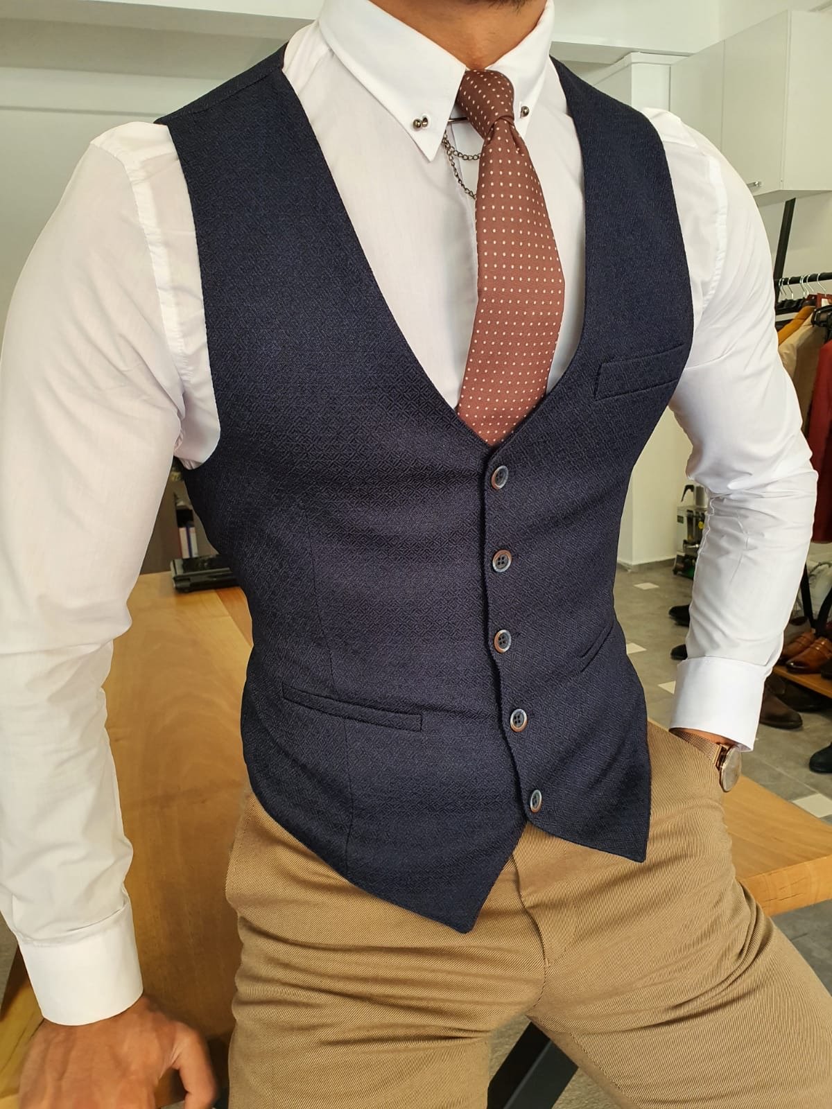 Severi Navy Blue Slim Fit Vest-baagr.myshopify.com-suit-BOJONI