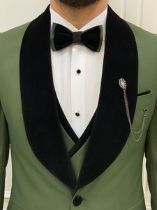 Bojoni Tishko Olive Velvet Shawl Collar Slim Fit Tuxedo