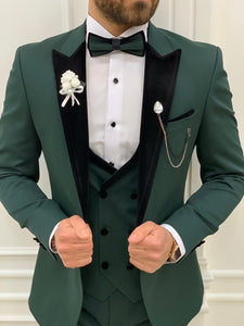 Partoni Royal Green Velvet Slim Fit Tuxedo-baagr.myshopify.com-1-BOJONI