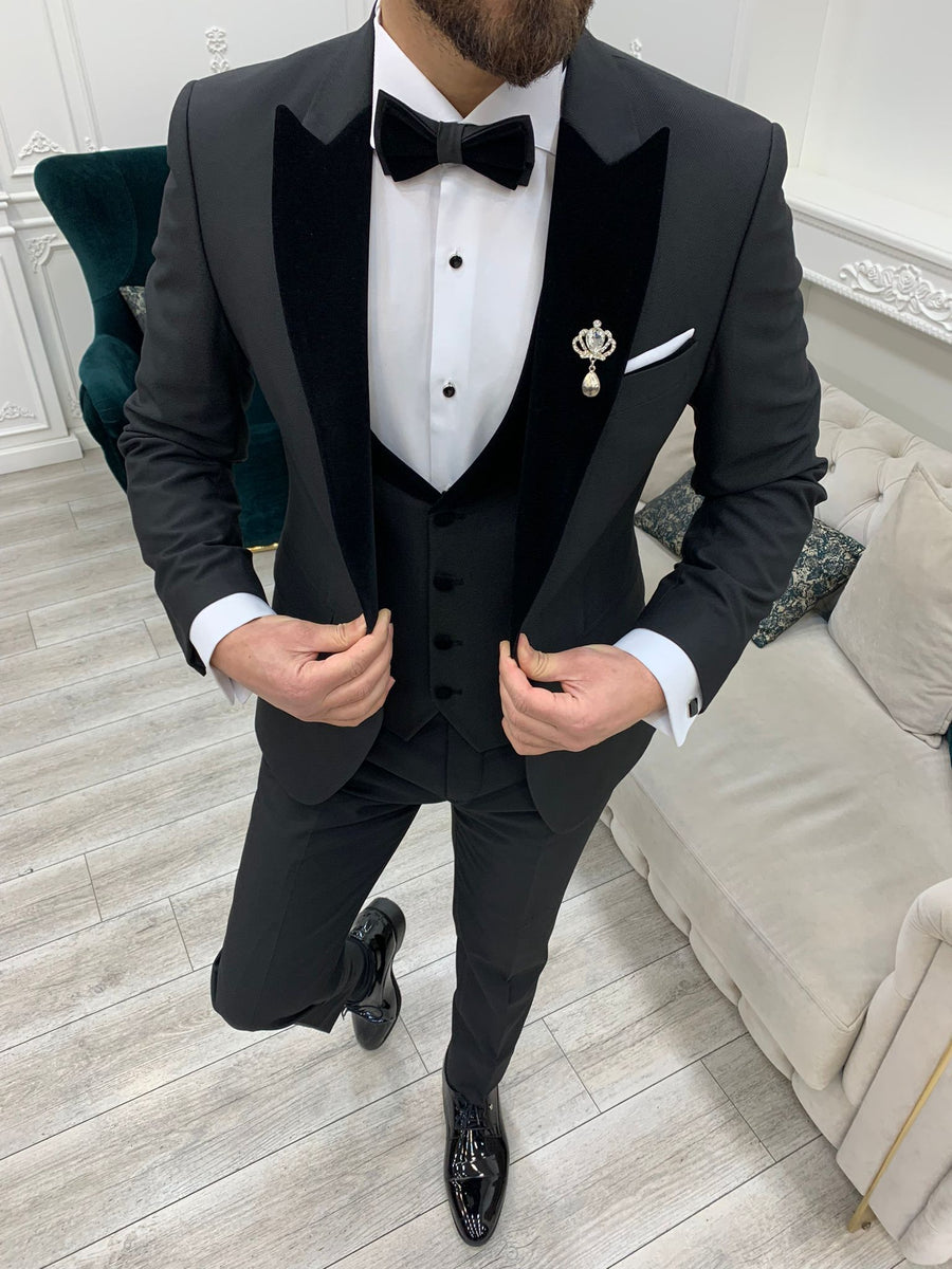 Bojoni Tishko Black Velvet Slim Fit Tuxedo | VICLAN