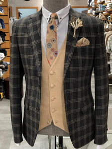 Rimini Slim-Fit Plaid Suit Vest Black-baagr.myshopify.com-suit-BOJONI
