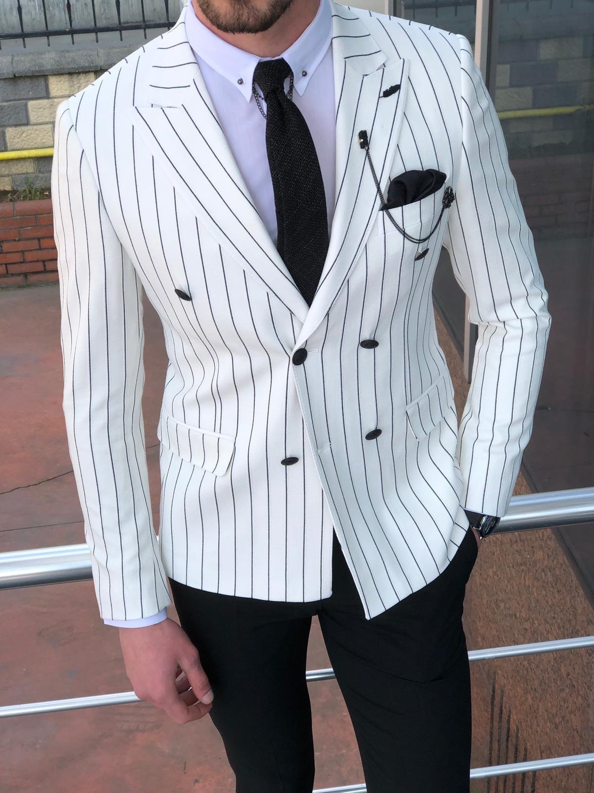Stenos Slim-Fit Double Breasted Blazer in White-baagr.myshopify.com-suit-BOJONI