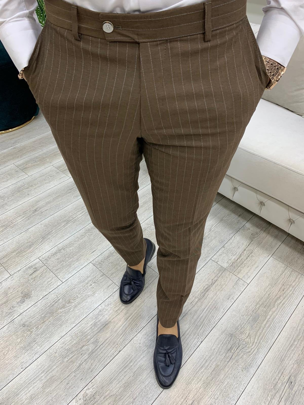 Furino Brown Slim Fit Double Breasted Pinstripe Suit-baagr.myshopify.com-1-BOJONI