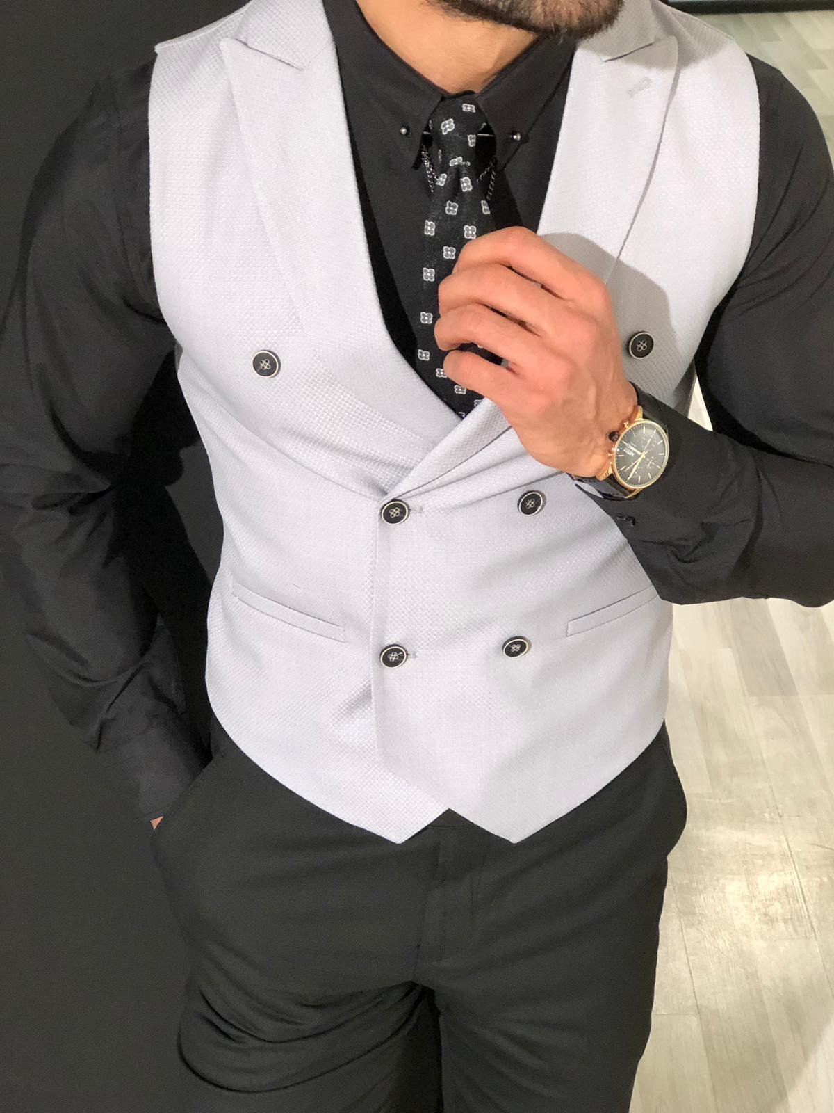 Slim-Fit Double  Breasted Vest Gray-baagr.myshopify.com-suit-BOJONI