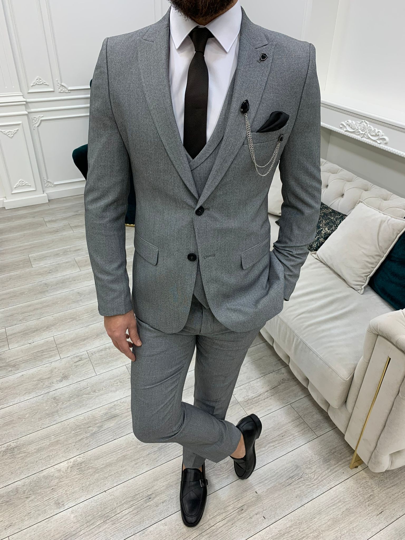 Bojoni Madison Light Gray Slim Fit Suit 