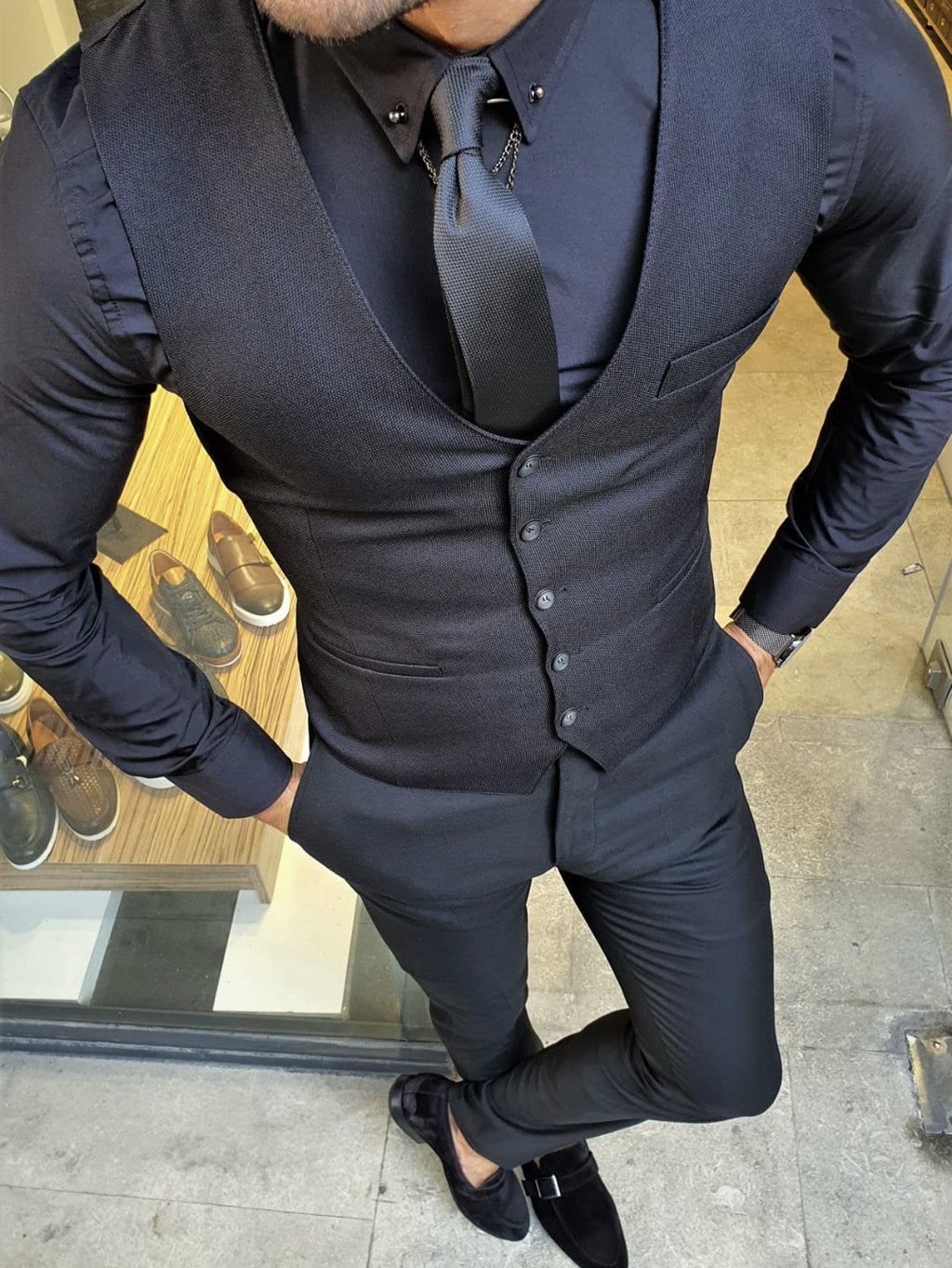 Ardenza Black Slim Fit Vest-baagr.myshopify.com-suit-BOJONI