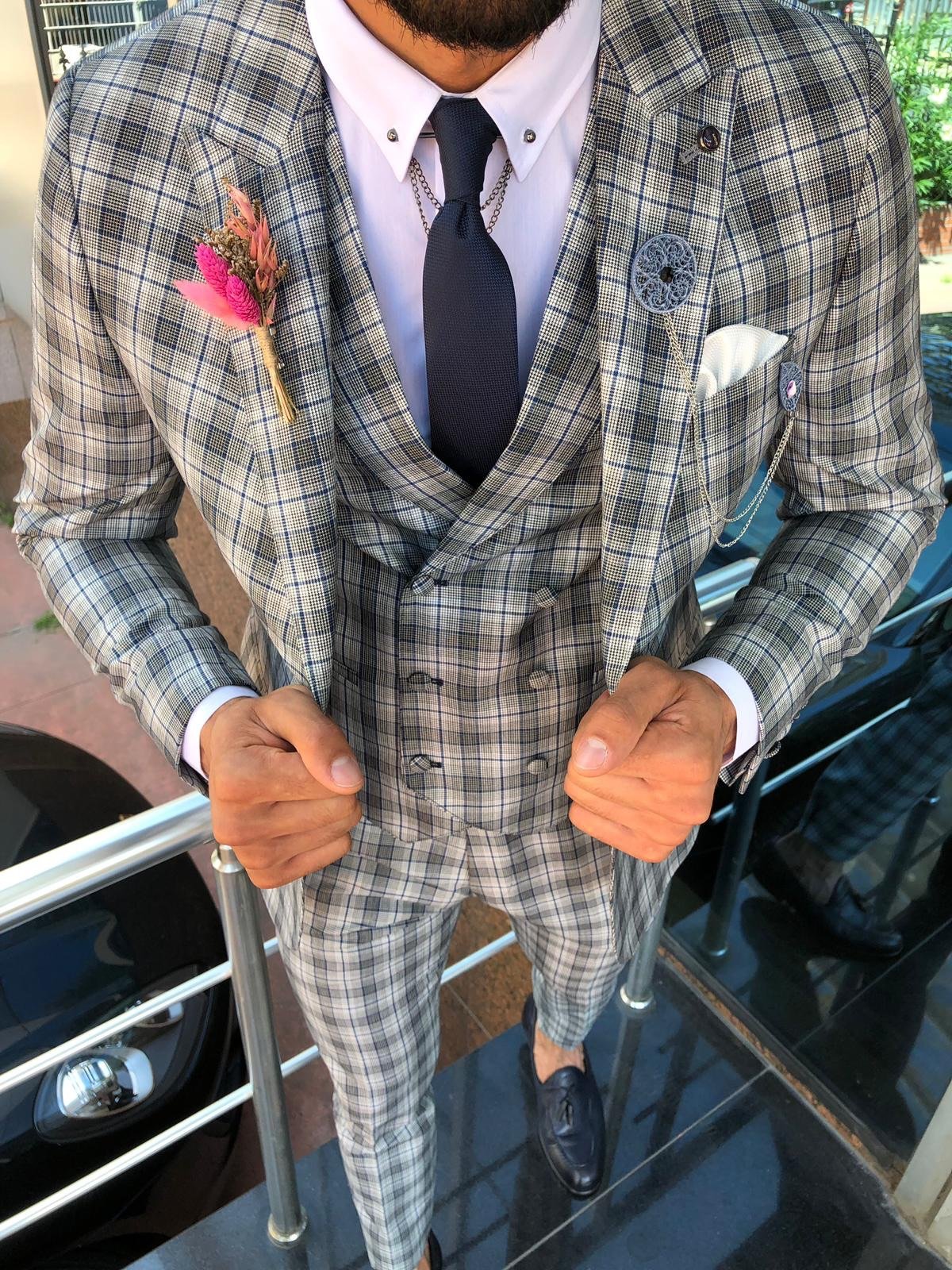 Andriano Slim-Fit Plaid Suit in Gray-baagr.myshopify.com-suit-BOJONI