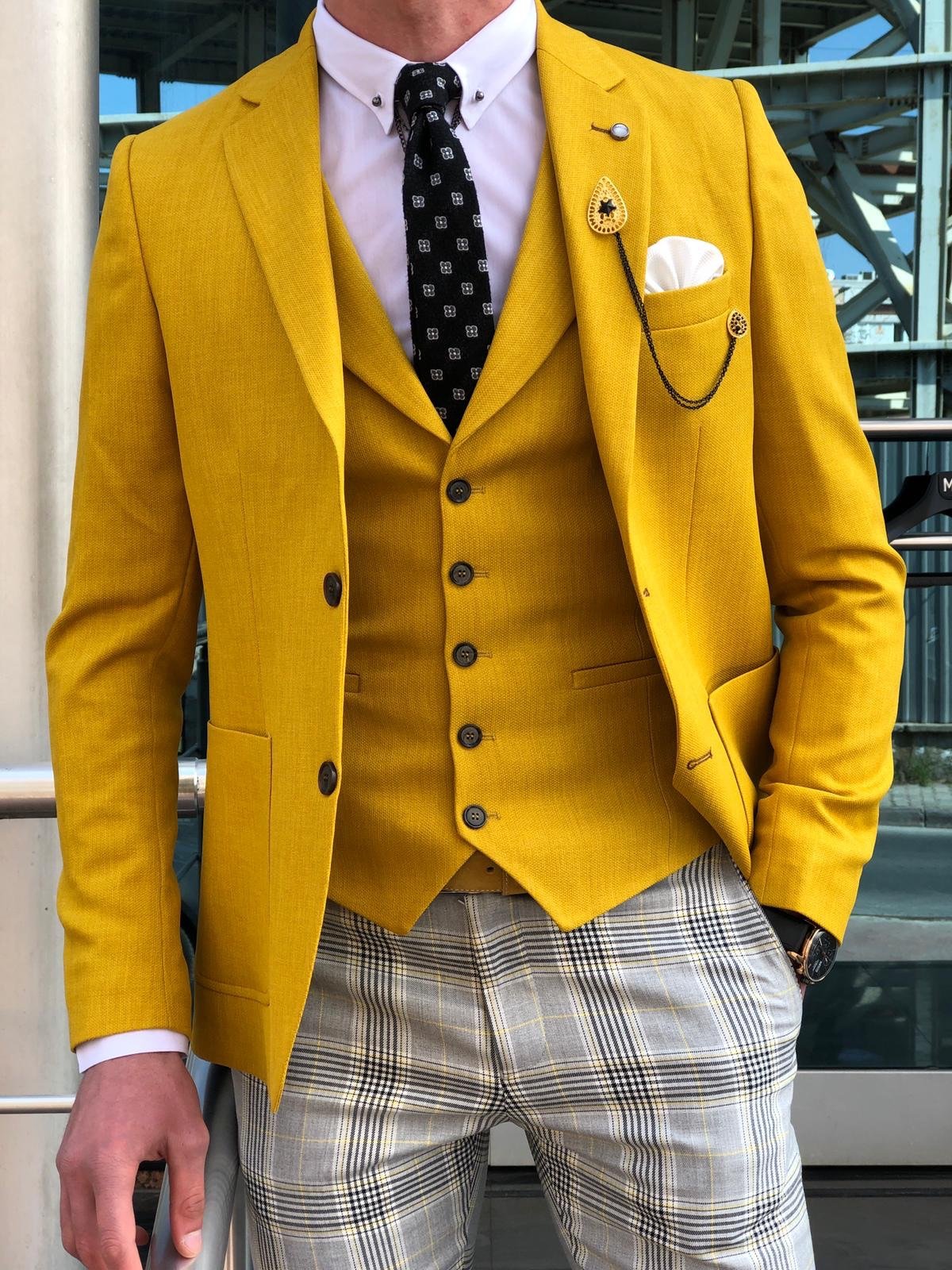 Multi Slim-Fit  Suit Vest Yellow-baagr.myshopify.com-suit-brabion