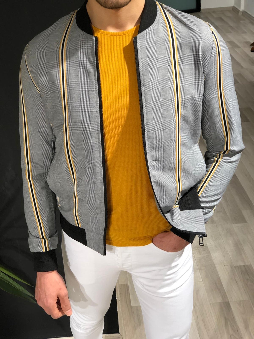 Faha Slim-Fit Colored Striped Jacket in Yellow-baagr.myshopify.com-Jacket-BOJONI