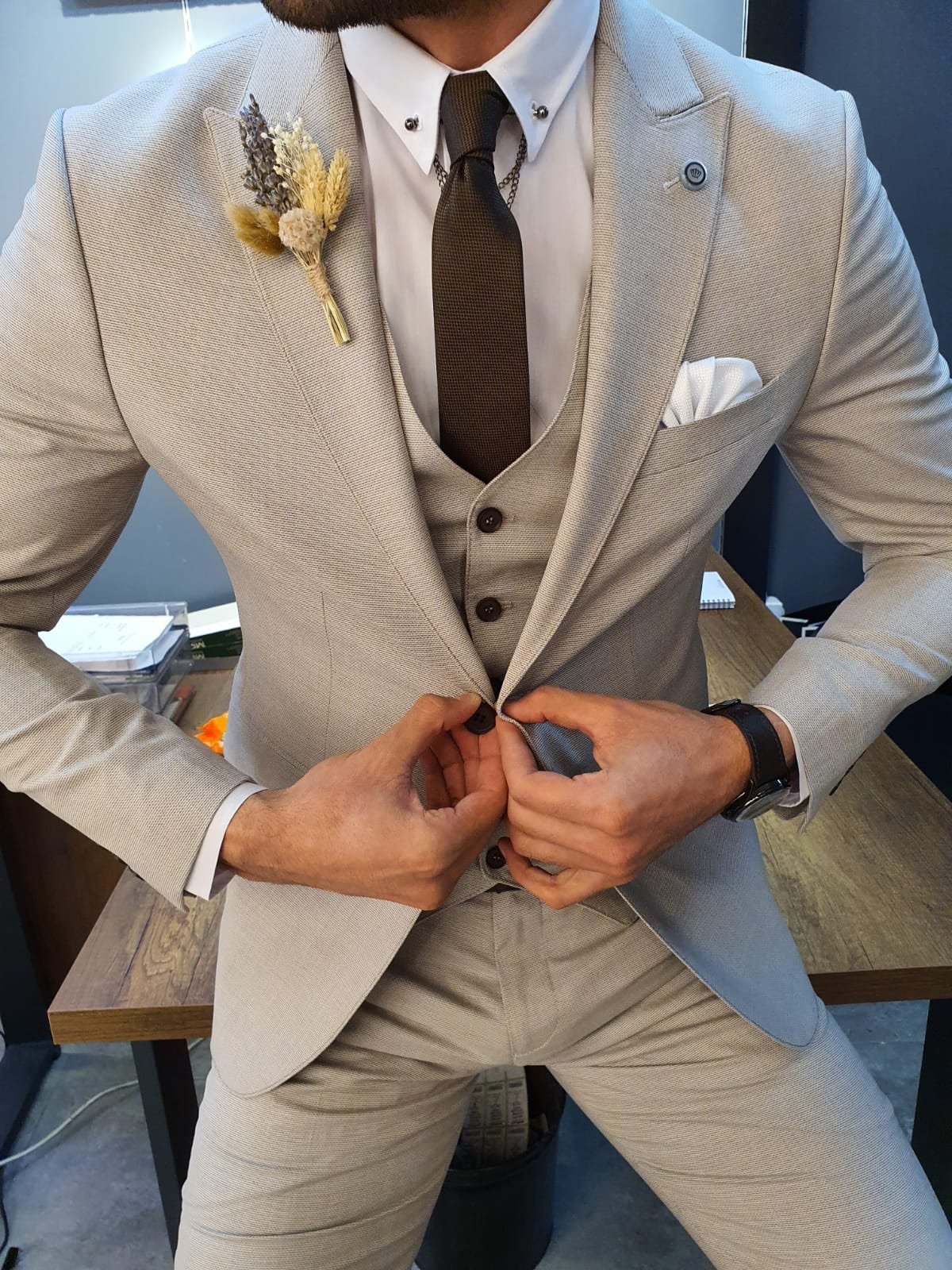 Marc Slim-Fit Suit Vest Beige-baagr.myshopify.com-suit-BOJONI
