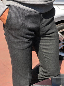 Slim-Fit Patterned Fabric Pants Black-baagr.myshopify.com-Pants-BOJONI