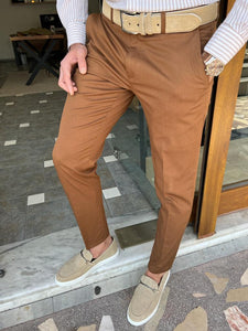 Bojoni Manteno Camel Slim Fit Cotton Pants 