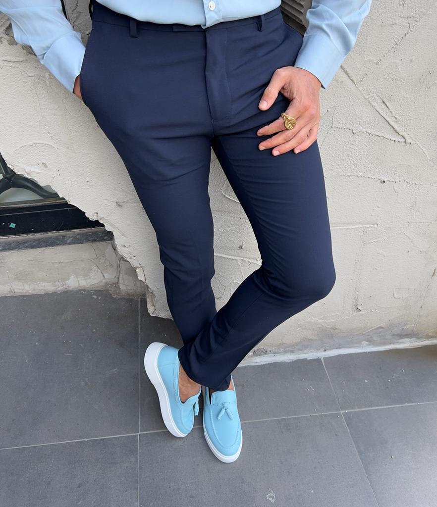 Bojoni Magri Slim Fit Navy Blue Pants | VICLAN Bojoni Magri Slim Fit Navy Blue Pants | VICLAN