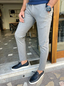 Bojoni Manteno Gray  Slim Fit Cotton Pants 