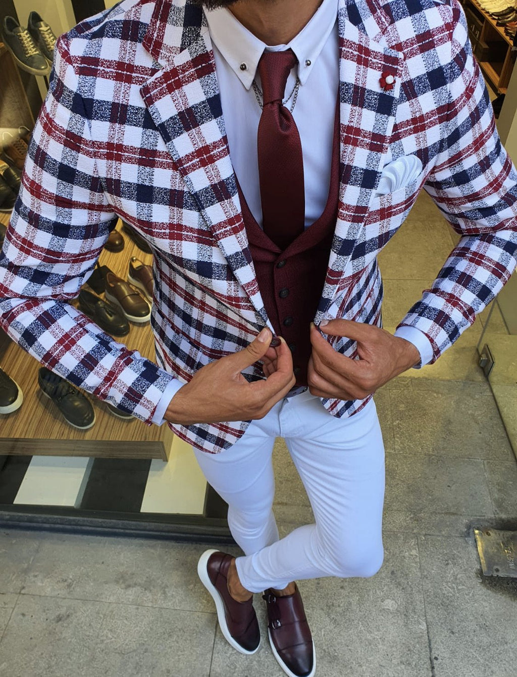 Skyesville Red Slim Fit Plaid Suit-baagr.myshopify.com-suit-BOJONI