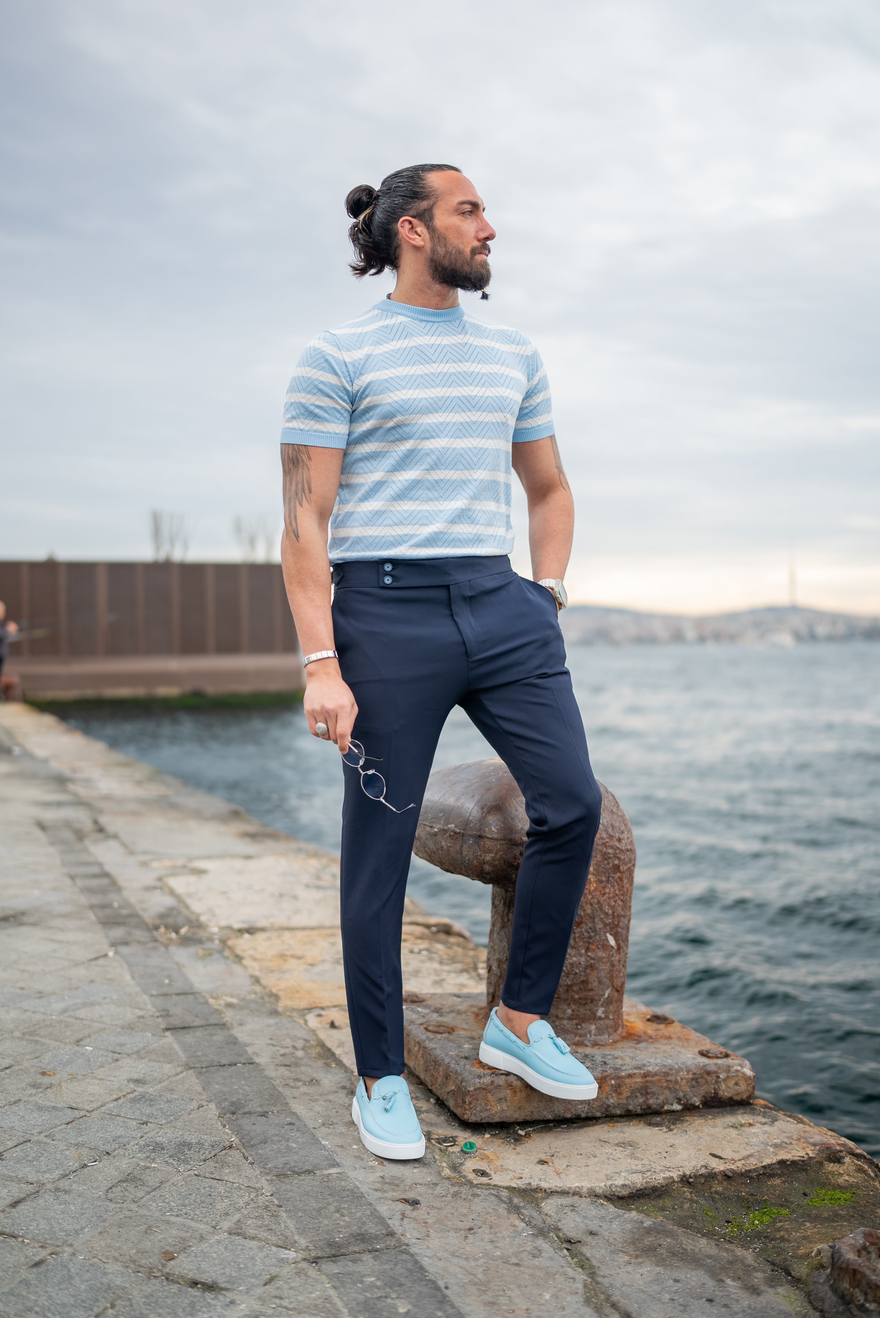 Bojoni Bath Blue Crewneck Striped T-Shirt