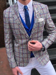 Bani Slim-Fit Plaid Breasted Blazer in Gray-baagr.myshopify.com-suit-BOJONI