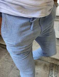 Mulen Blue Slim Fit Laced Striped Pants-baagr.myshopify.com-Pants-BOJONI