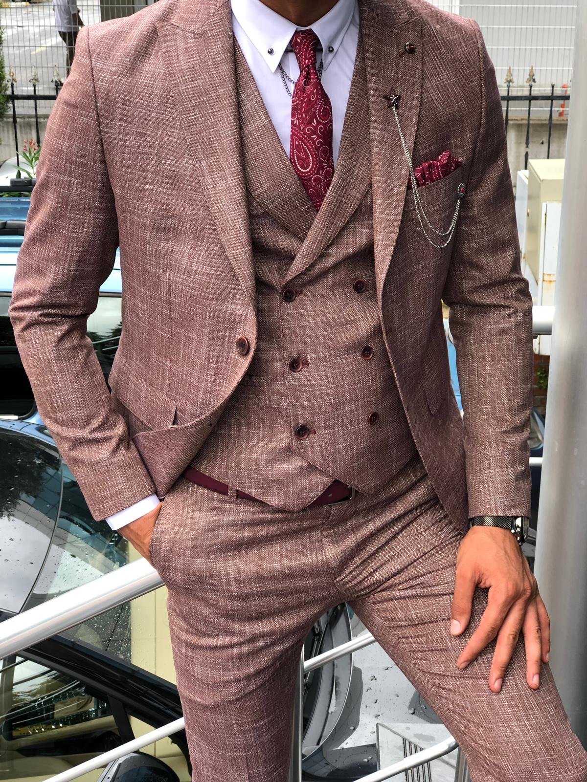 Greh Slim-Fit Pattered Suit Vest Claretred-baagr.myshopify.com-suit-BOJONI