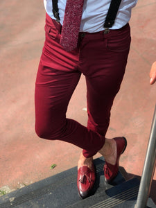 Major Slim-Fit Cotton Pants Claret red-baagr.myshopify.com-Pants-BOJONI