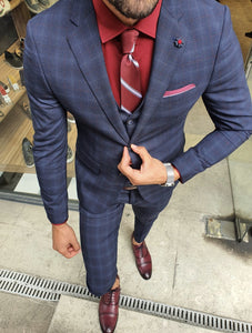 Orem Navy Blue Slim Fit Plaid Suit-baagr.myshopify.com-suit-BOJONI
