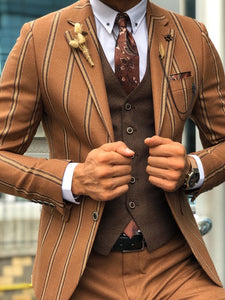 Slim-Fit Striped Suit Vest Camel-baagr.myshopify.com-suit-BOJONI