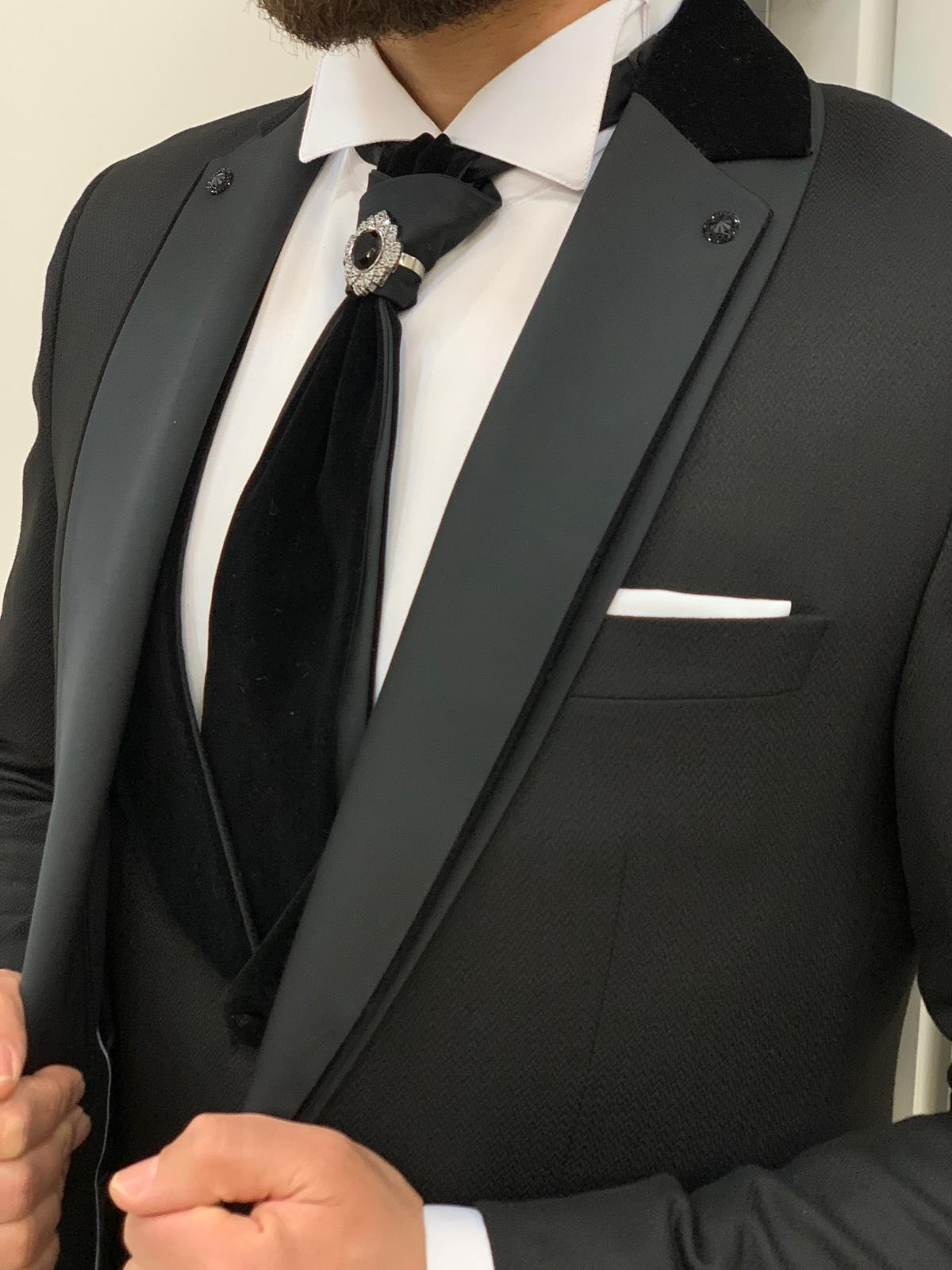 Bojoni Rockefeller Black Slim Fit Tuxedo 