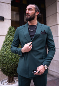 Bath Bojoni Green Slim Fit 2 Piece Double Breasted Buckle Suit