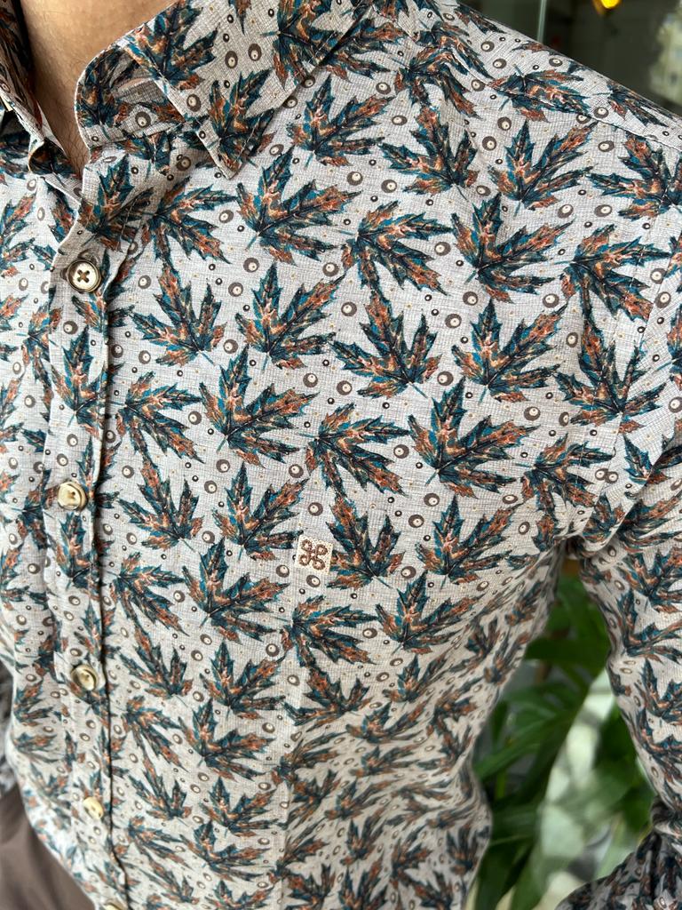 Bojoni Manteno Slim Fit Leaf Printed Long Sleeve Shirt 