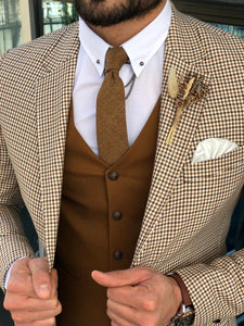 Slim-Fit Plaid Suit Vest Camel-baagr.myshopify.com-suit-BOJONI