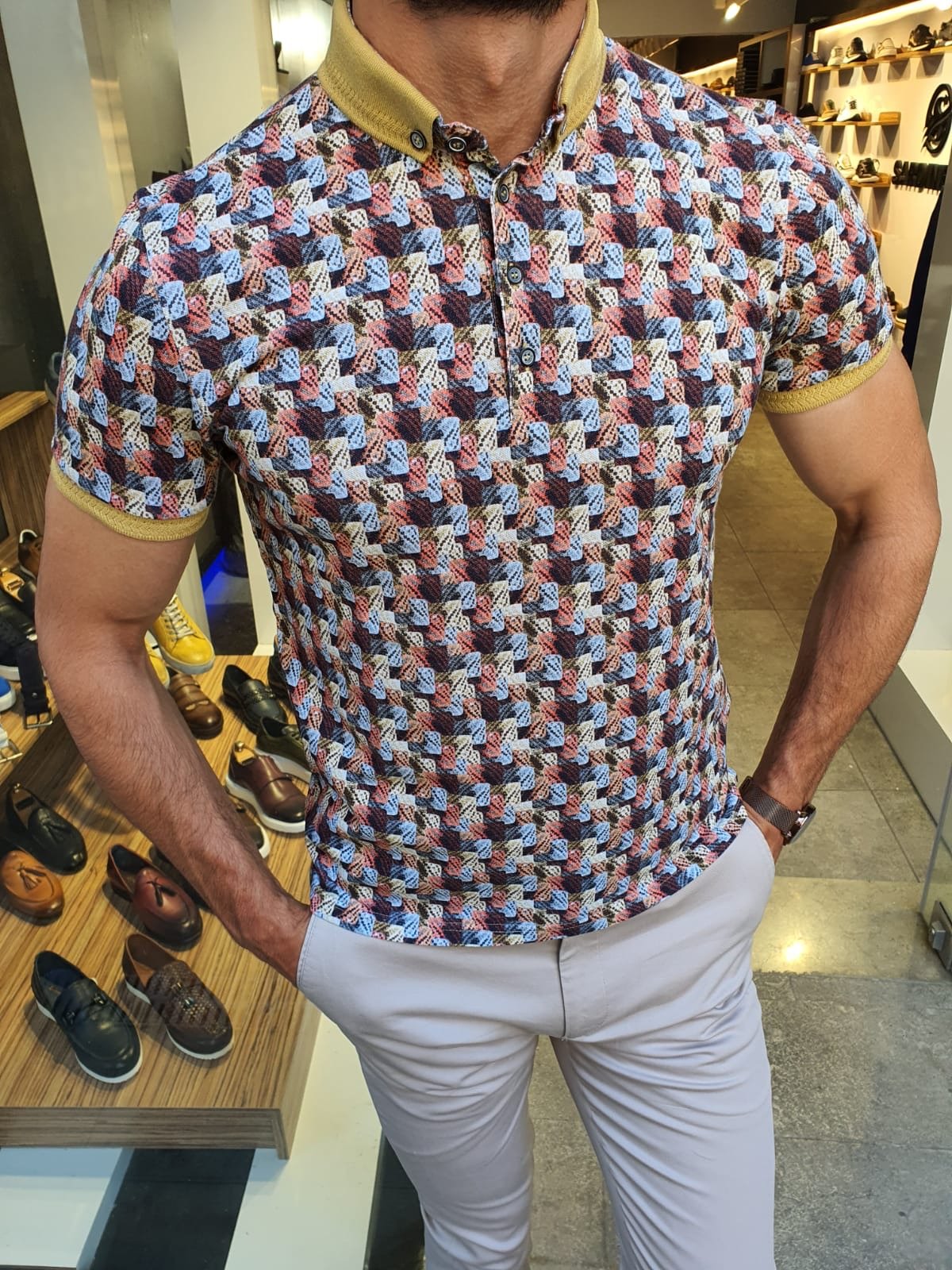 Luca Orange Slim Fit Button Collar Polo Shirt-baagr.myshopify.com-T-shirt-BOJONI