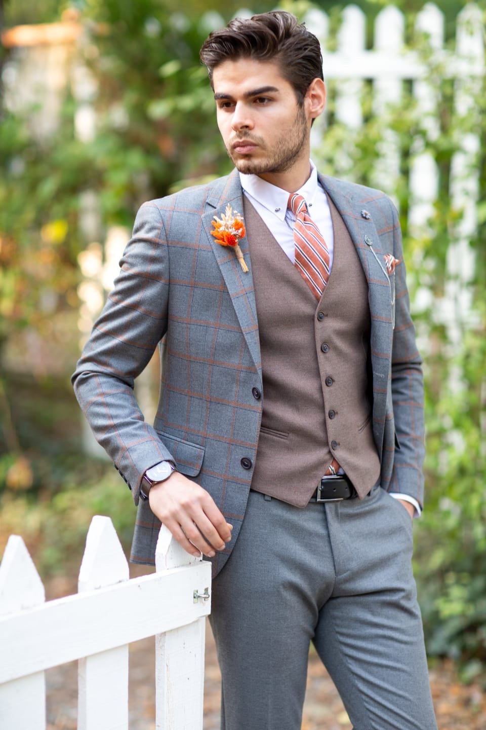 Sapon Slim-Fit Plaid Suit Vest Gray-baagr.myshopify.com-suit-BOJONI