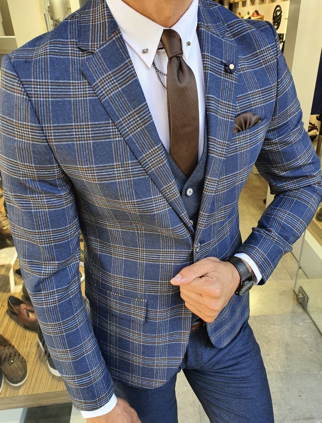 Henderson Navy Blue Slim Fit Plaid Suit-baagr.myshopify.com-suit-BOJONI