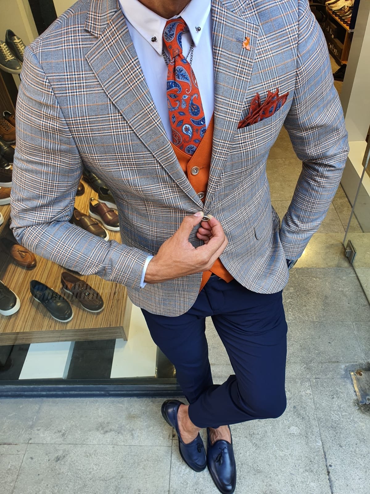 Abeston Orange Slim Fit Plaid Check Suit-baagr.myshopify.com-suit-BOJONI