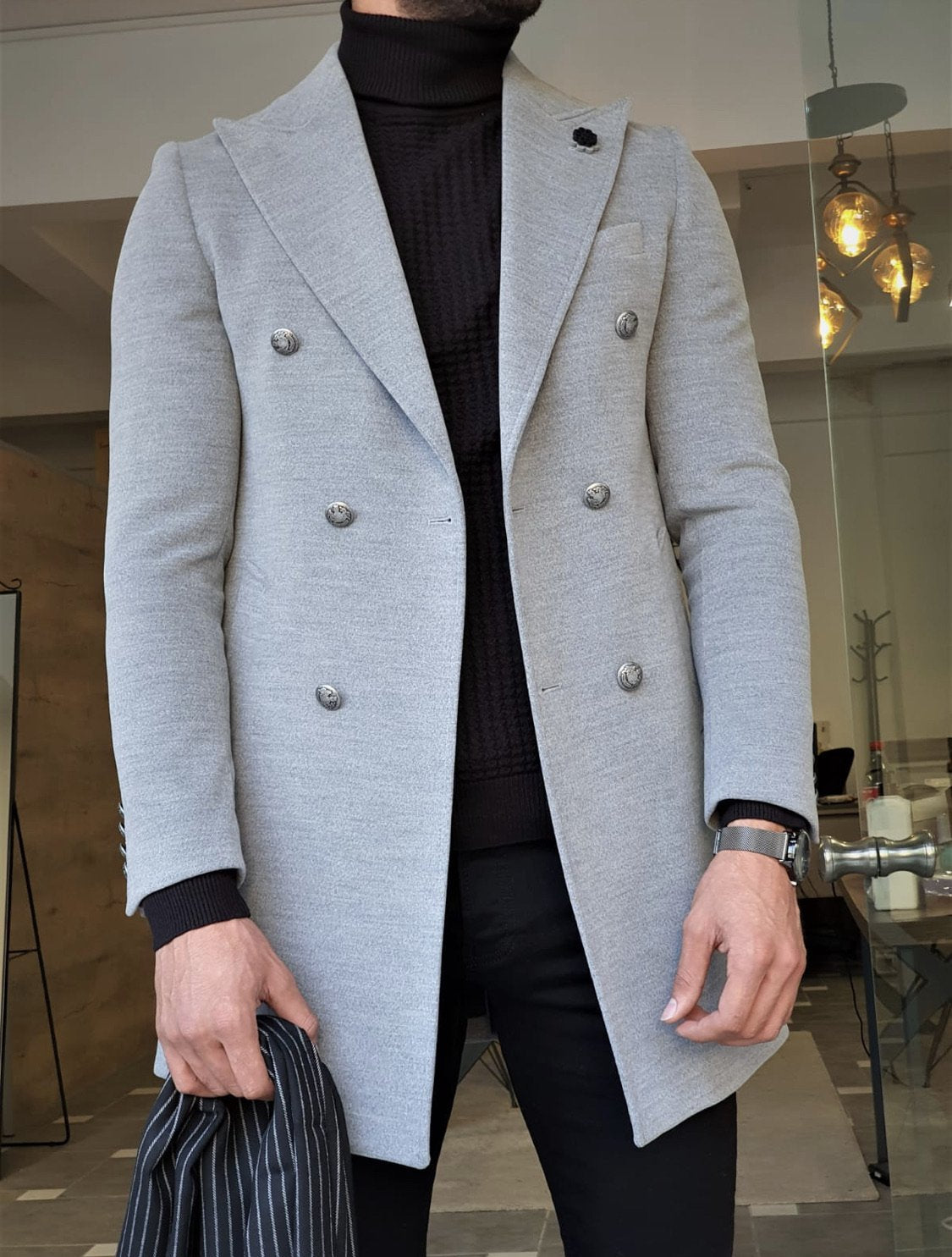 Forenzax Gray Slim Fit Wool Long Coat-baagr.myshopify.com-Jacket-BOJONI