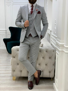Lambrusco Dark Gray Slim Fit Peak Lapel Striped Suit-baagr.myshopify.com-1-BOJONI