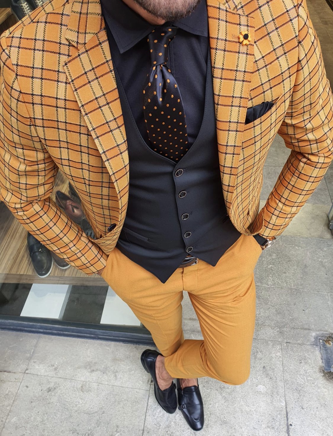 Tommy Mustard Slim Fit Plaid Suit-baagr.myshopify.com-suit-BOJONI