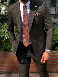 Mustard Slim-Fit Striped Double Breasted  Suit Vest Brown-baagr.myshopify.com-suit-BOJONI