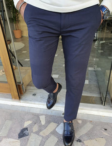 Vicenza Navy Blue Slim Fit Cotton Pants-baagr.myshopify.com-Pants-BOJONI