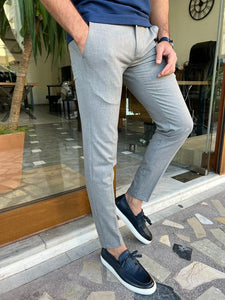 Bojoni Manteno Gray  Slim Fit Cotton Pants 