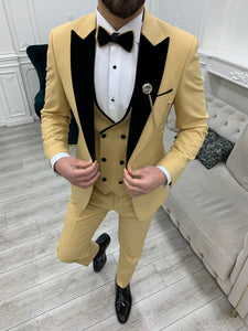 Bojoni Tishko Yellow Velvet  Slim Fit Tuxedo