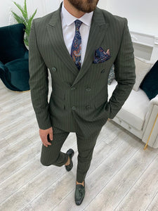 Furino Khaki Slim Fit Double Breasted Pinstripe Suit-baagr.myshopify.com-1-BOJONI