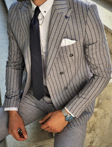 Bojoni Navy Blue Slim Fit Pinstripe Double Breasted Suit-baagr.myshopify.com-suit-BOJONI